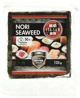 ITA-SAN Seetang, geröstet, für Sushi, ganzes 50 Blatt, nori silber, 1er Pack (1 x 125 g) - 1